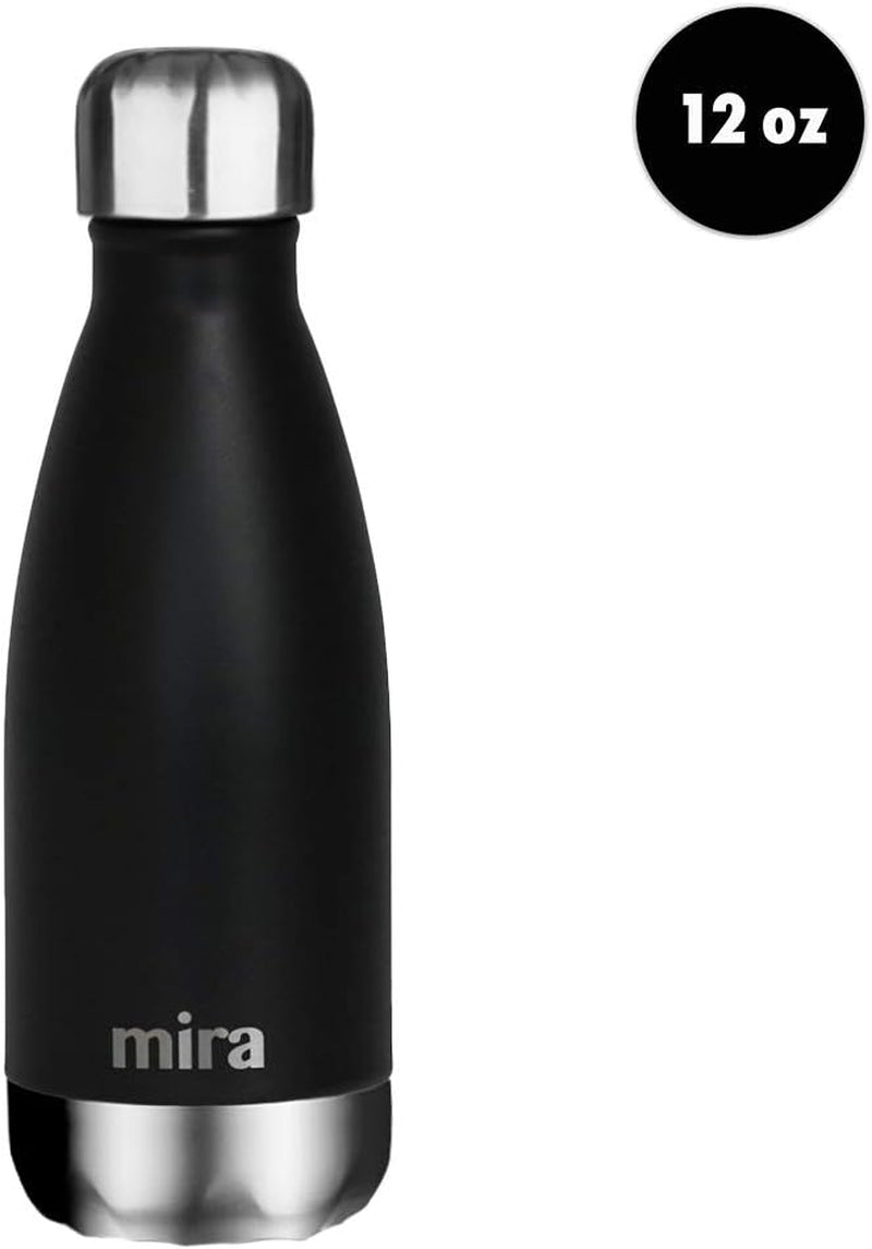 12 Oz Insulated Water Bottle - Slim Stainless Steel Cola Shape Thermo - Double Wall Hot & Cold Flask (24Hr Cold/12Hr Hot)