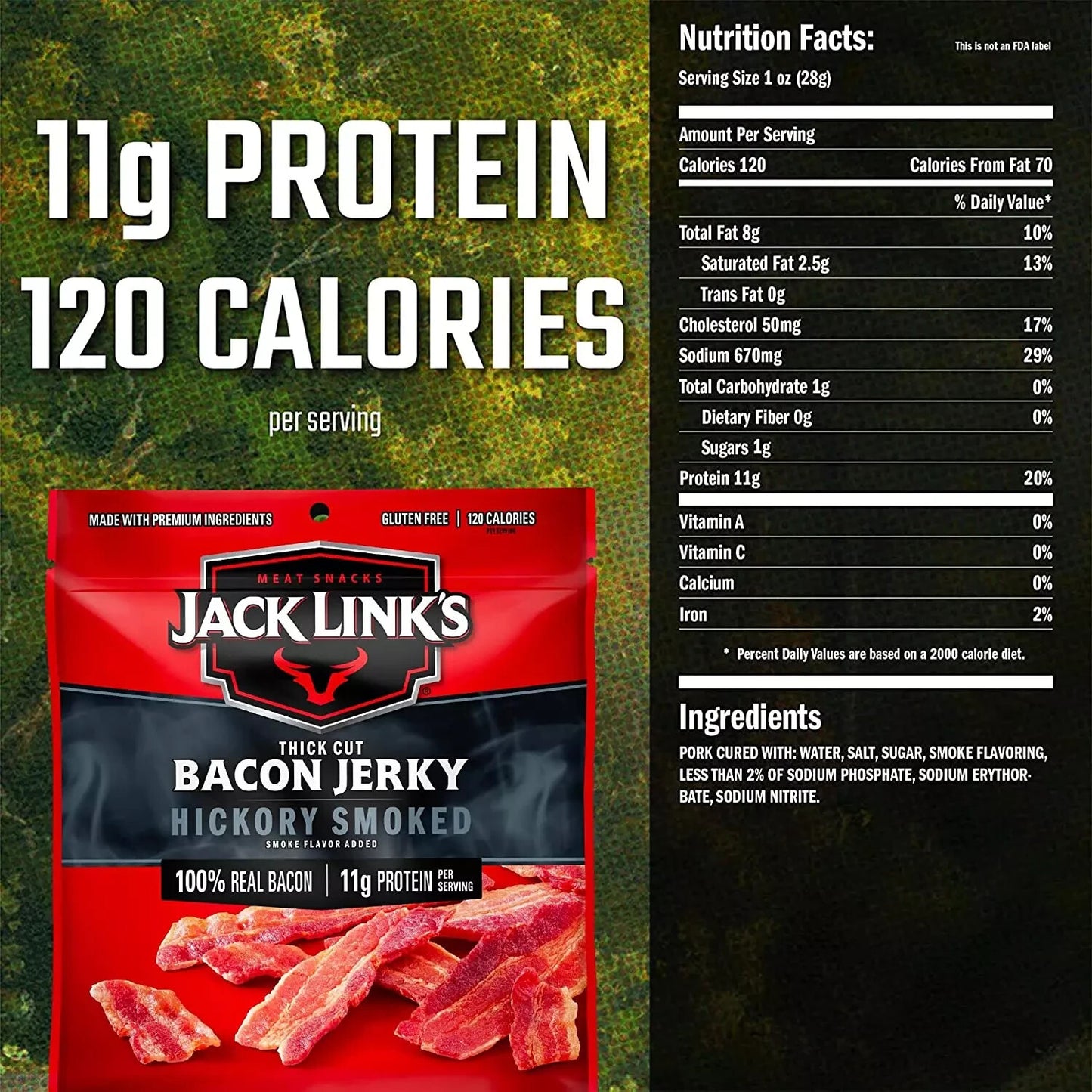 Jack Link'S Bacon Jerky, Hickory Smoked, 2.5 Oz. Bag-Flavorful Ready to Eat Meat