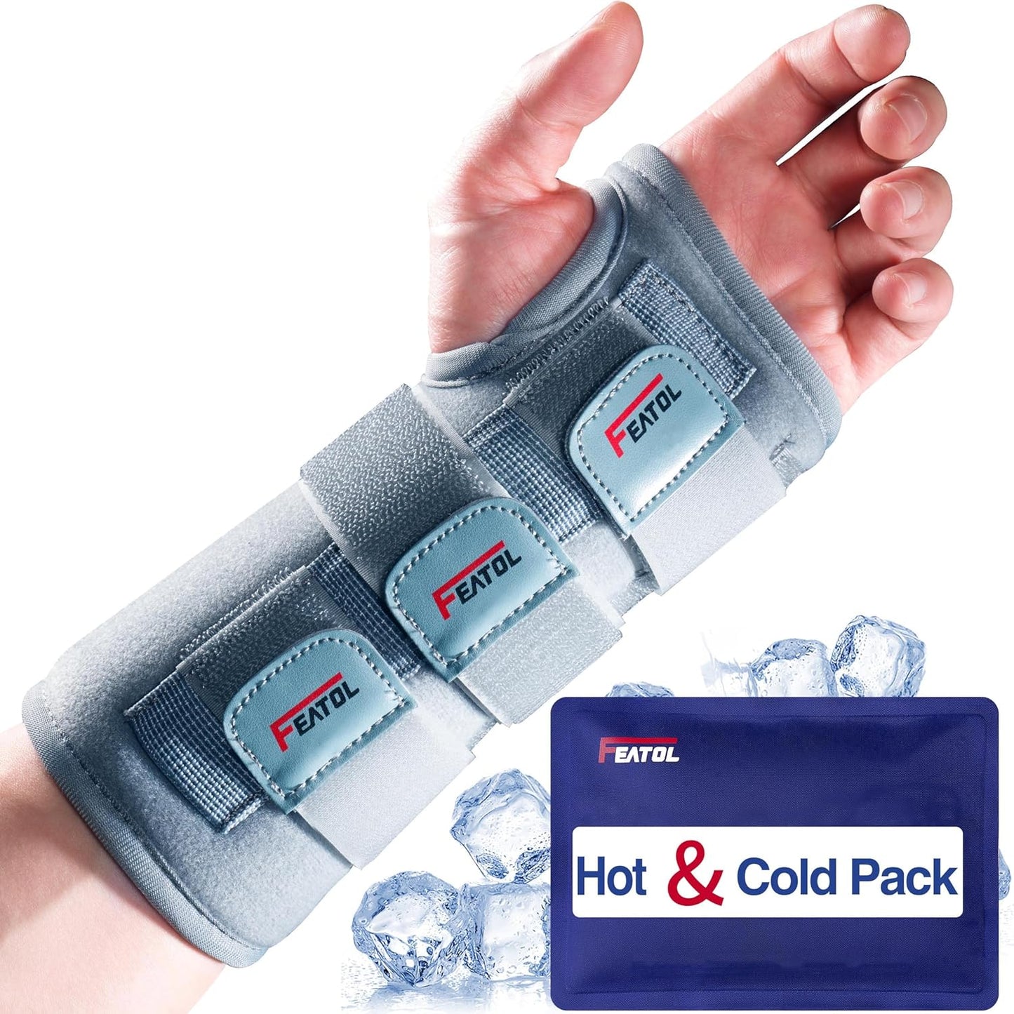 Carpal Tunnel Wrist Brace | Adjustable Hand Night Sleep Support Brace, Removable Metal Wrist Splint- Hot/Ice Pack, Right Hand, Small/Medium for Men, Women, Relieve and Treat Pain