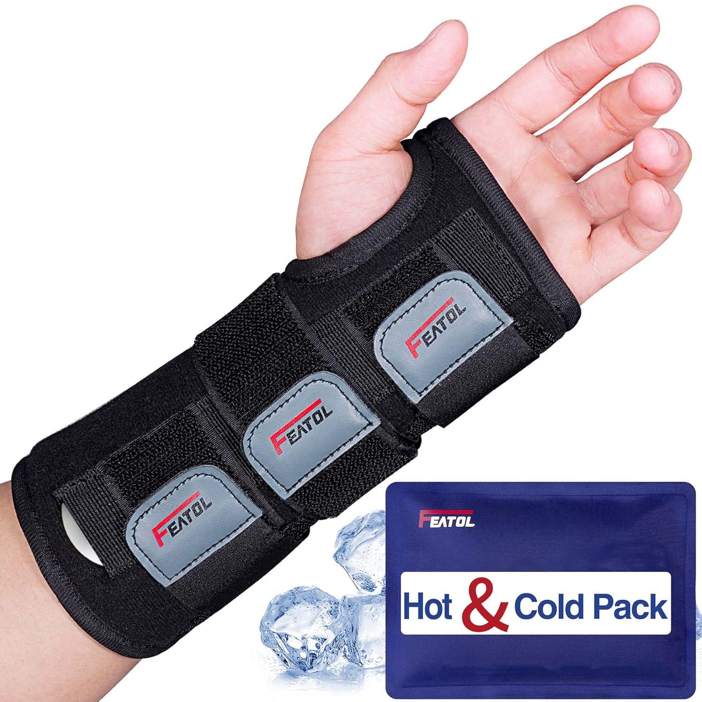 Carpal Tunnel Wrist Brace | Adjustable Hand Night Sleep Support Brace, Removable Metal Wrist Splint- Hot/Ice Pack, Right Hand, Small/Medium for Men, Women, Relieve and Treat Pain