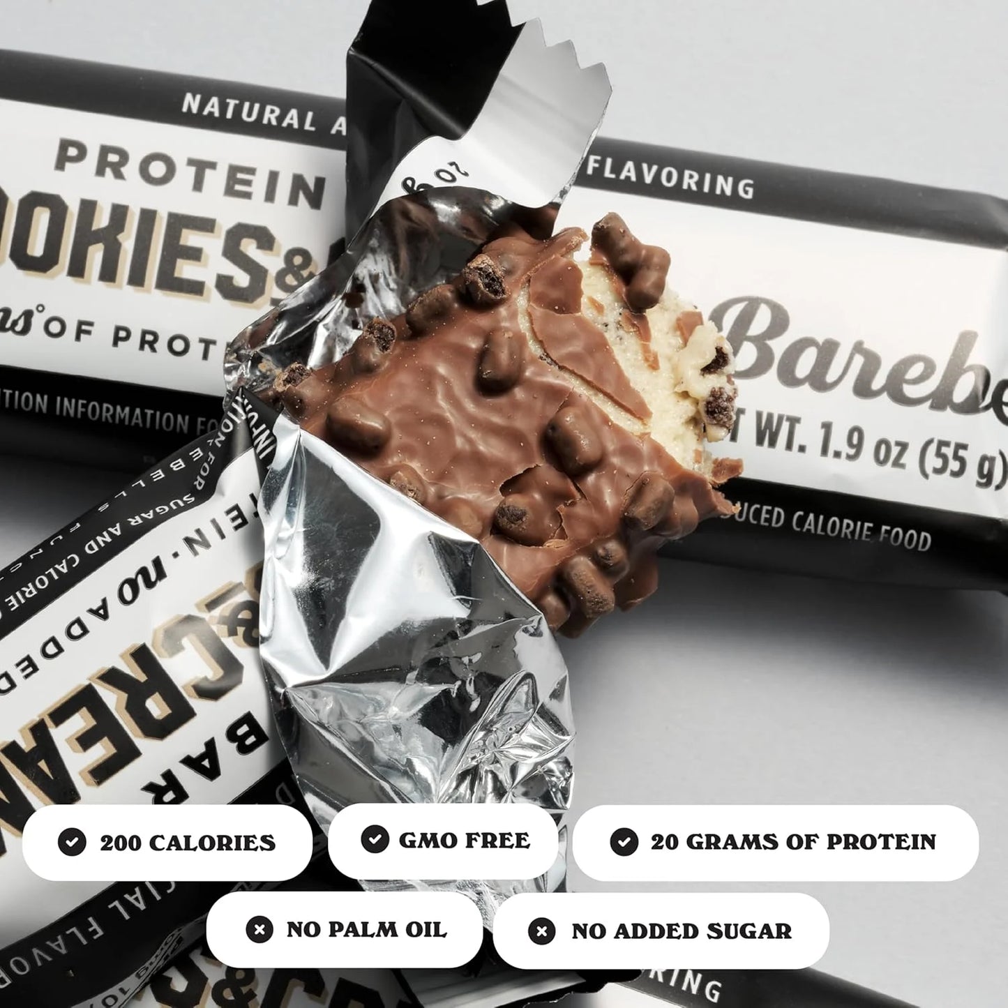 Protein Bars Cookies & Cream - 12 Count, 20G High Protein Treats - Chocolate Nutrition Bar with 1G Total Sugars - On-The-Go Breakfast or Post-Workout Snack