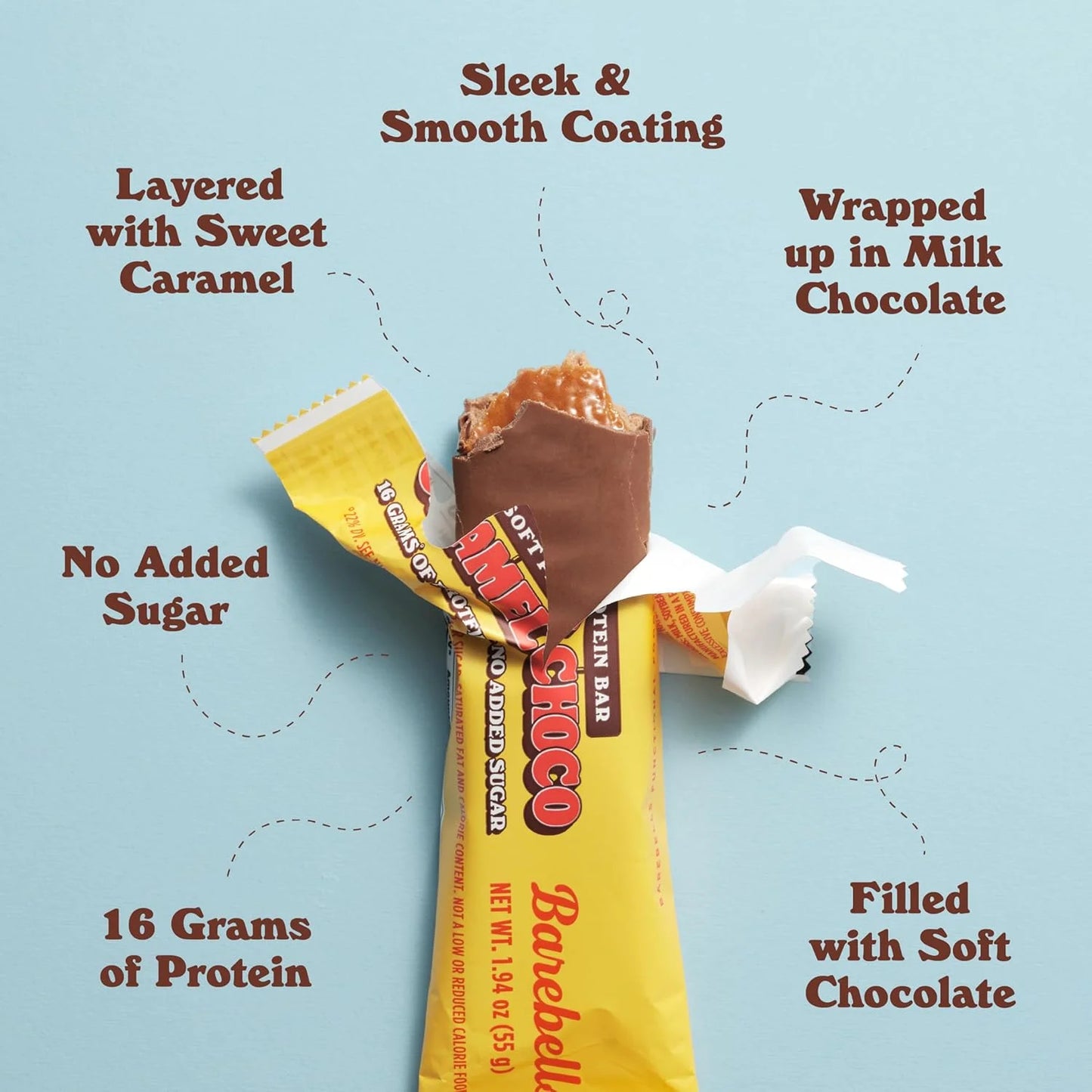 Soft Protein Bars Caramel Choco - 12 Count, 1.9Oz Bars - Protein Snacks with 16G of High Protein - Fluffy Chocolate Protein Bar with 2G of Total Sugars - Soft Protein Snack & Breakfast Bars