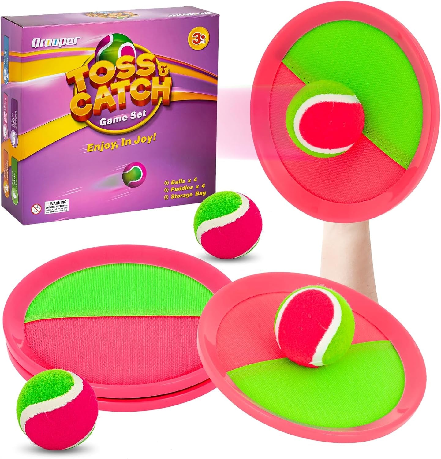 Kids Outdoor Toys - Toss and Catch Game Set, outside Yard Camping Beach Pool Toys Games for Boys Girls 3 4 5 6 7 8 9 10 Year Old, 4 Paddles 4 Balls (Blue+Orange)
