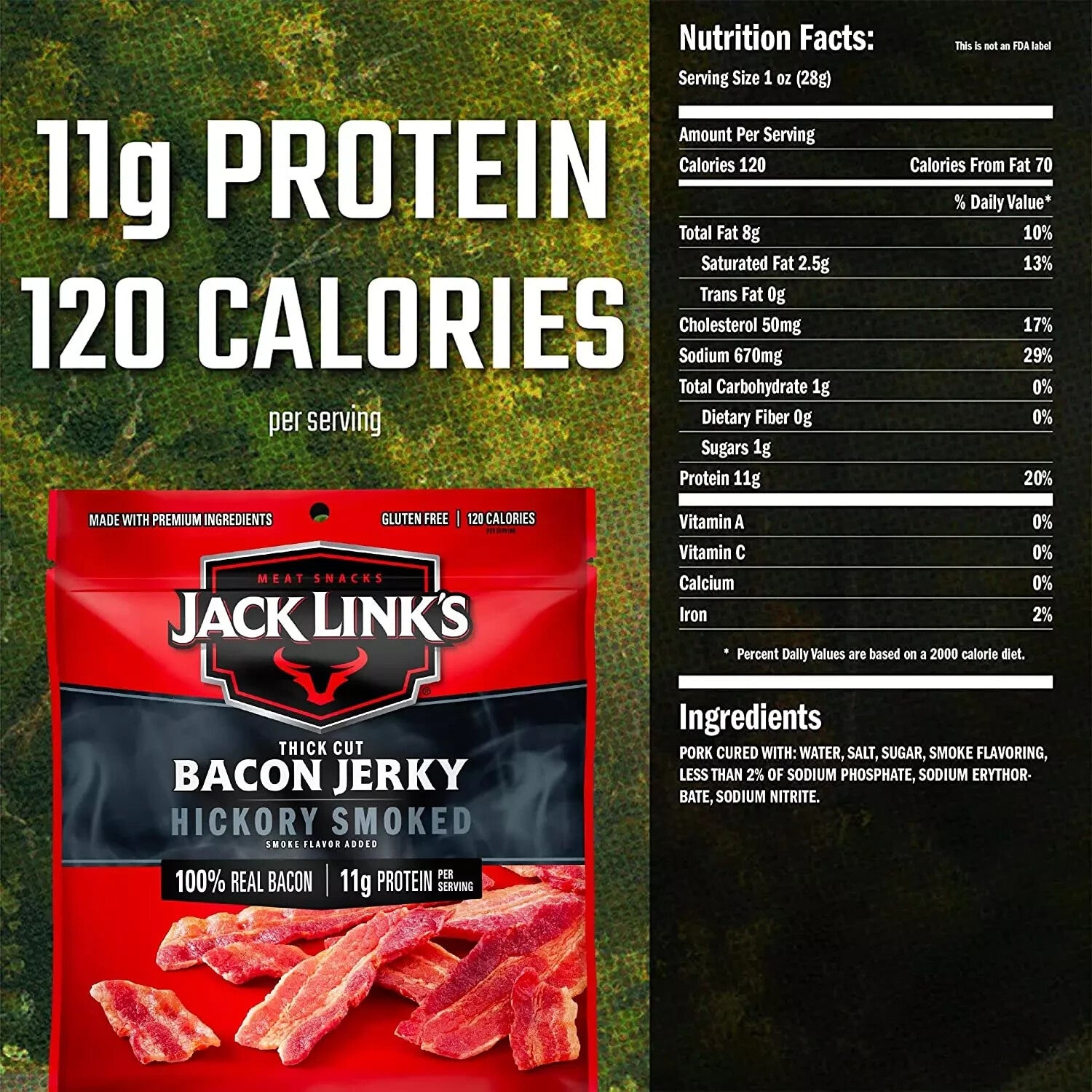 Jack Link'S Bacon Jerky, Hickory Smoked, 2.5 Oz. Bag-Flavorful Ready to Eat Meat