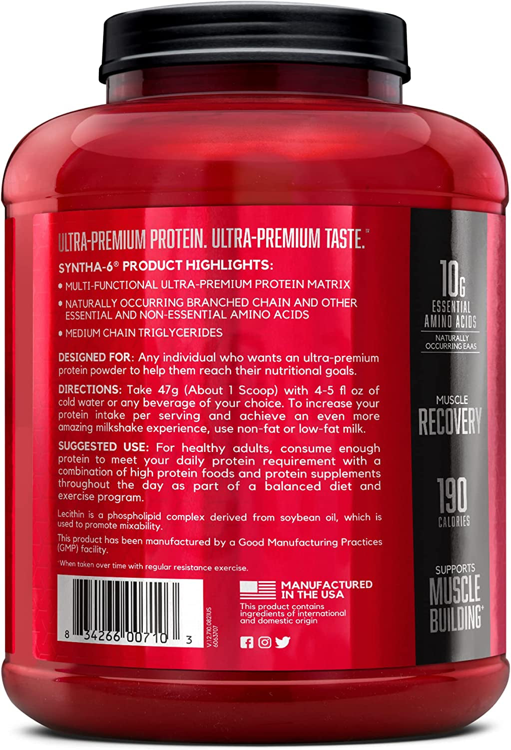 SYNTHA-6 Whey Protein Powder, Micellar Casein, Milk Protein Isolate Powder, Vanilla Ice Cream, 5 Pounds, 48 Servings (Pack of 1) - Package May Vary