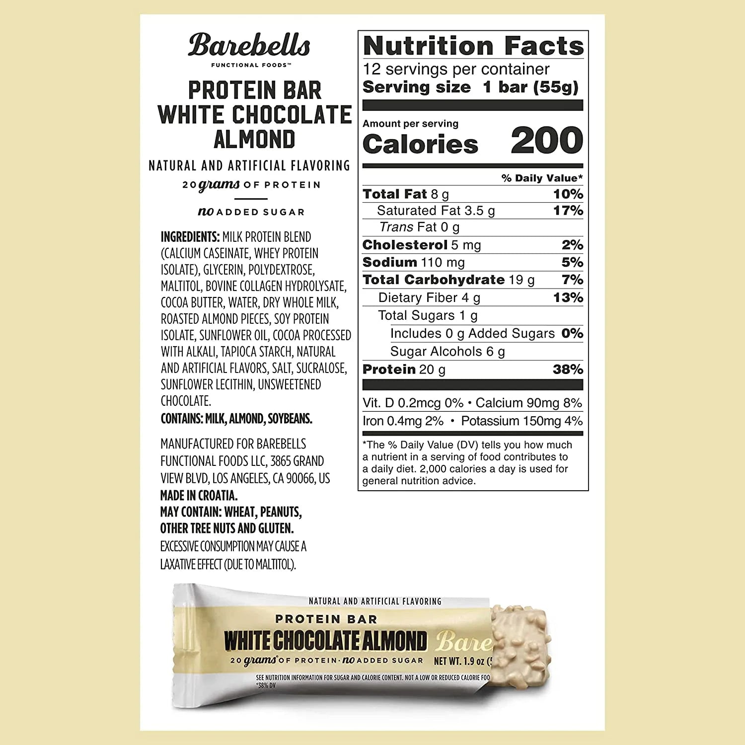 Protein Bars with 20G High Protein, 1.9Oz Bars, White Chocolate Almond - 24 Count