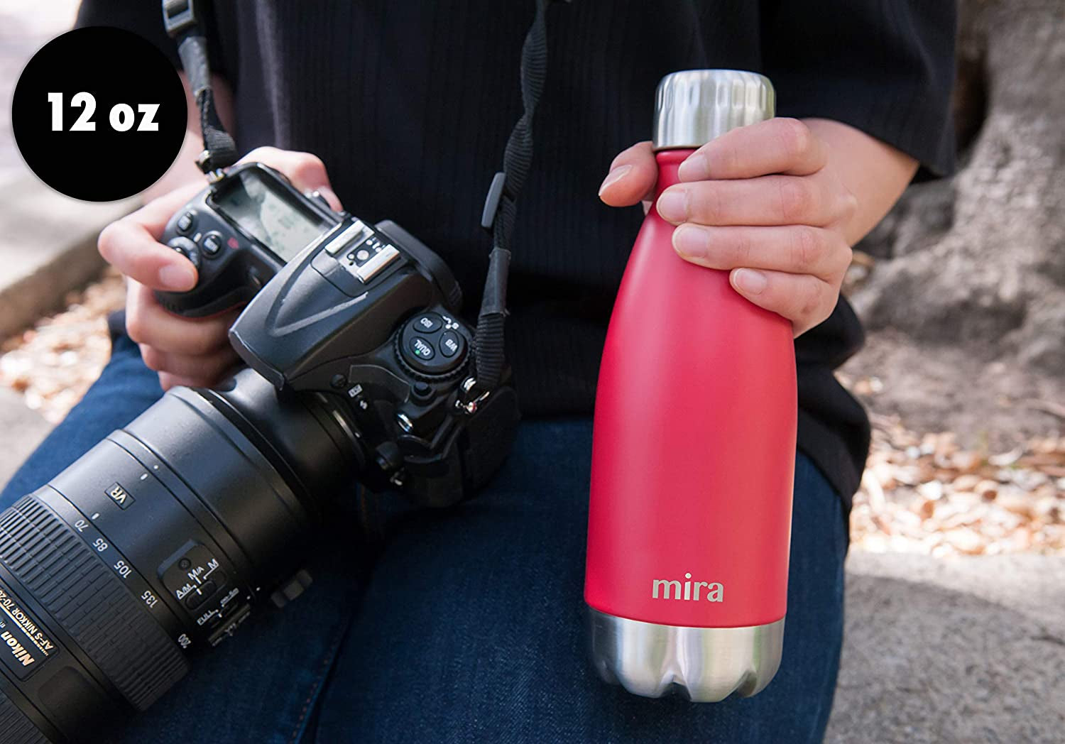 12 Oz Insulated Water Bottle - Slim Stainless Steel Cola Shape Thermo - Double Wall Hot & Cold Flask (24Hr Cold/12Hr Hot) 