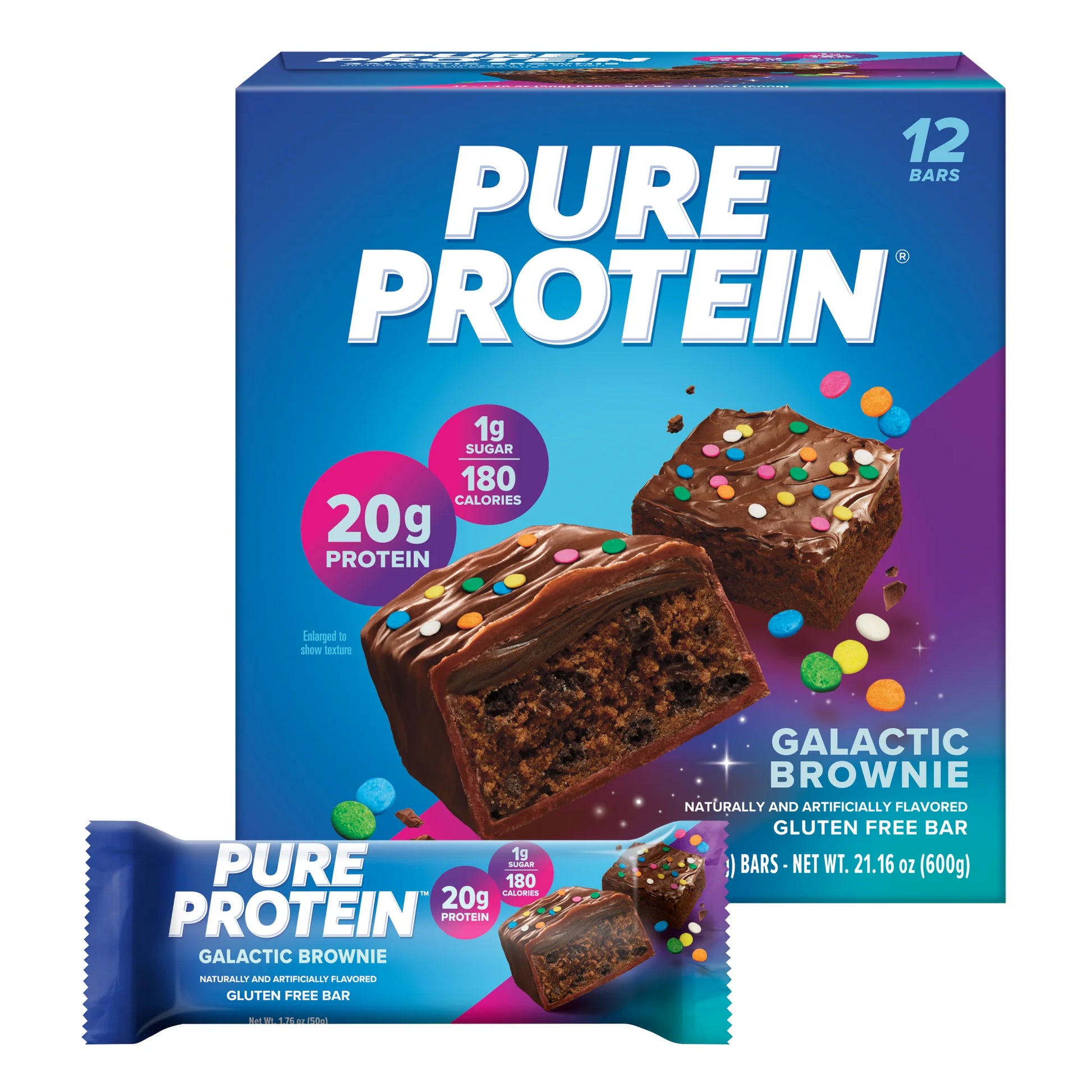Bars, Galactic Brownie, 20G Protein, Gluten Free, 1.76 Oz, 12 Ct