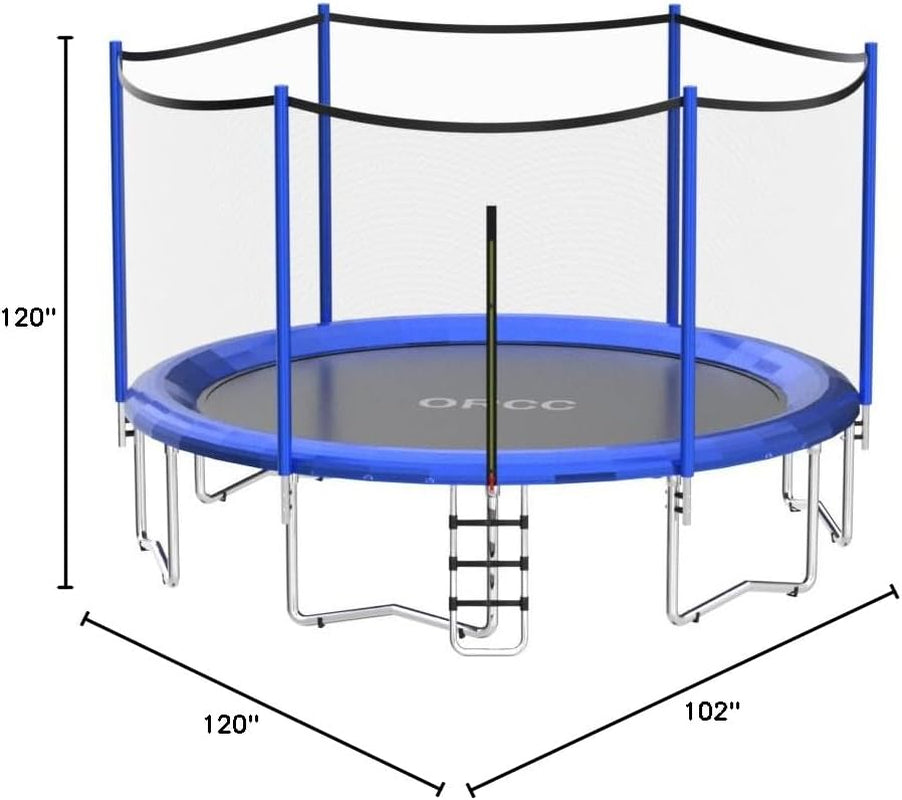 1200LBS Weight Capacity Trampoline 16 15 14 12 10 8 FT with Safety Enclosure Net Curved Poles