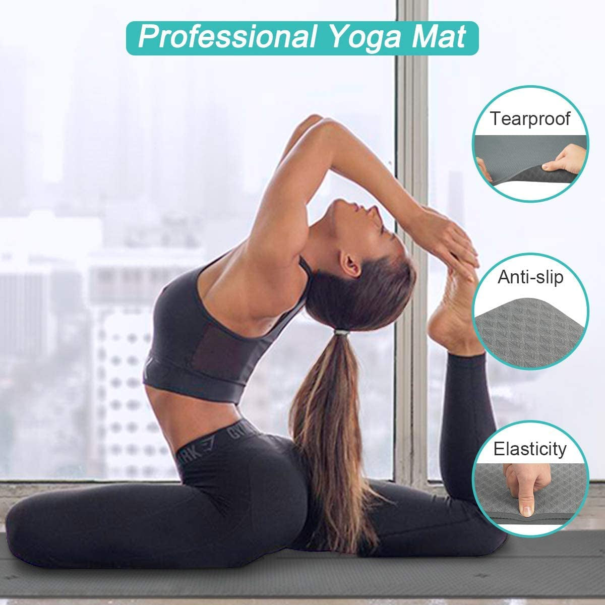 Yoga Mat - Non Slip Thick Yoga Mat with Adjustbale Carrying Strap, Eco Friendly, Anti-Tear Proof Workout, Pilates and Exercises