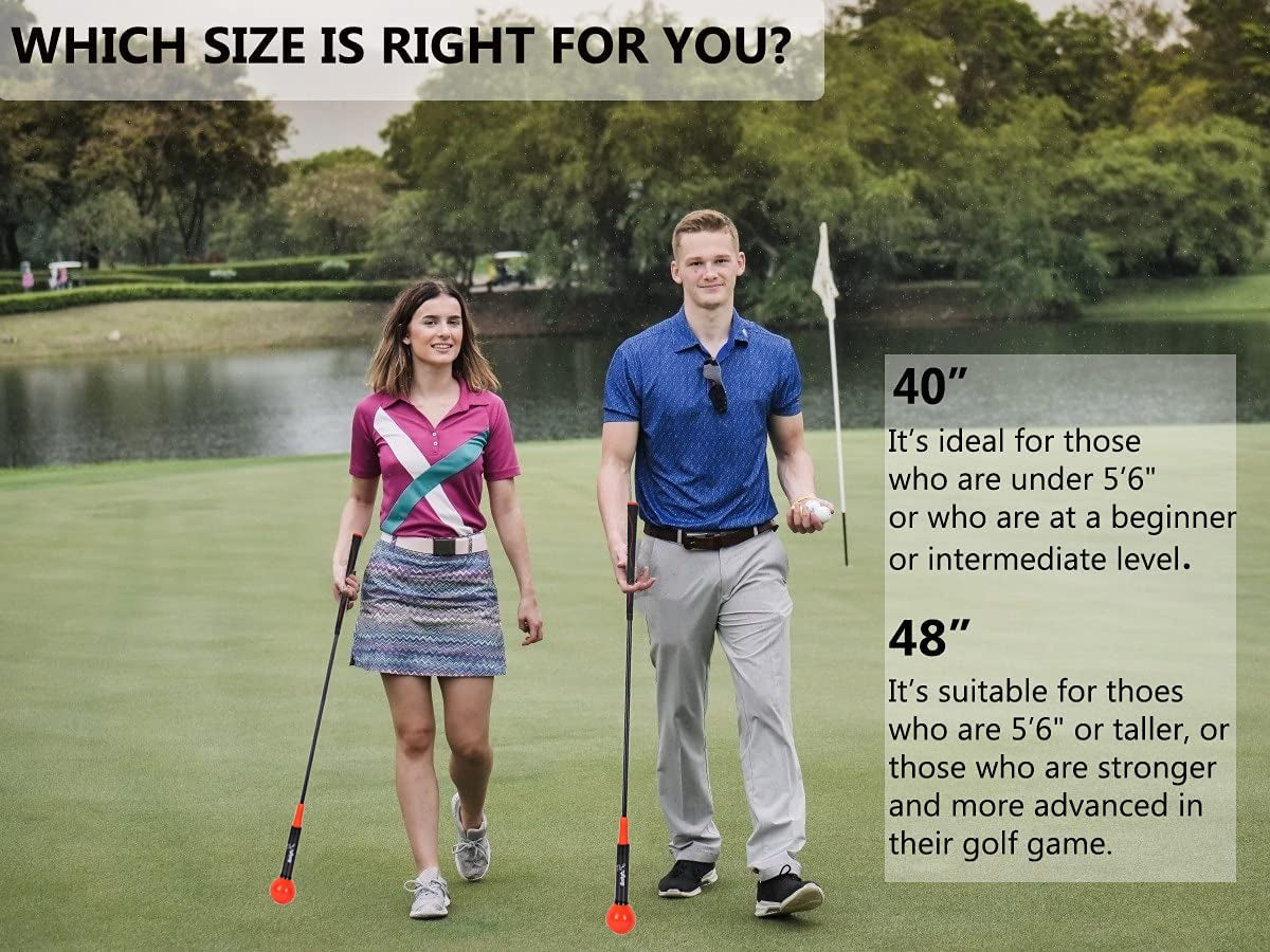 Golf Swing Trainer Aid 48"/40" Warm-Up Stick for Strength Flexibility Tempo Training Golf Practice Aid with Weighted Head Swing Corrector