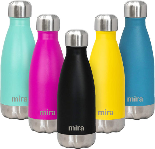 12 Oz Insulated Water Bottle - Slim Stainless Steel Cola Shape Thermo - Double Wall Hot & Cold Flask (24Hr Cold/12Hr Hot) 