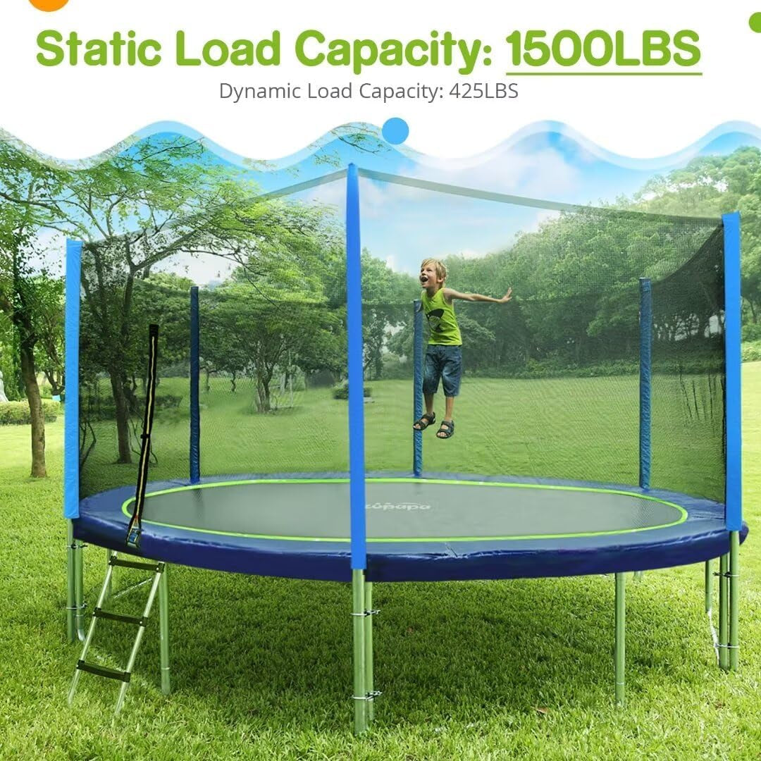 No-Gap Design 16 15 14 12 10FT Trampoline with Safety Enclosure Net and Non-Slip Ladder 10-Year Quality Assurance 