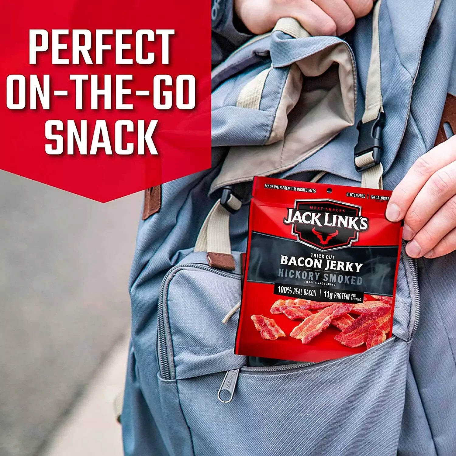 Jack Link'S Bacon Jerky, Hickory Smoked, 2.5 Oz. Bag-Flavorful Ready to Eat Meat