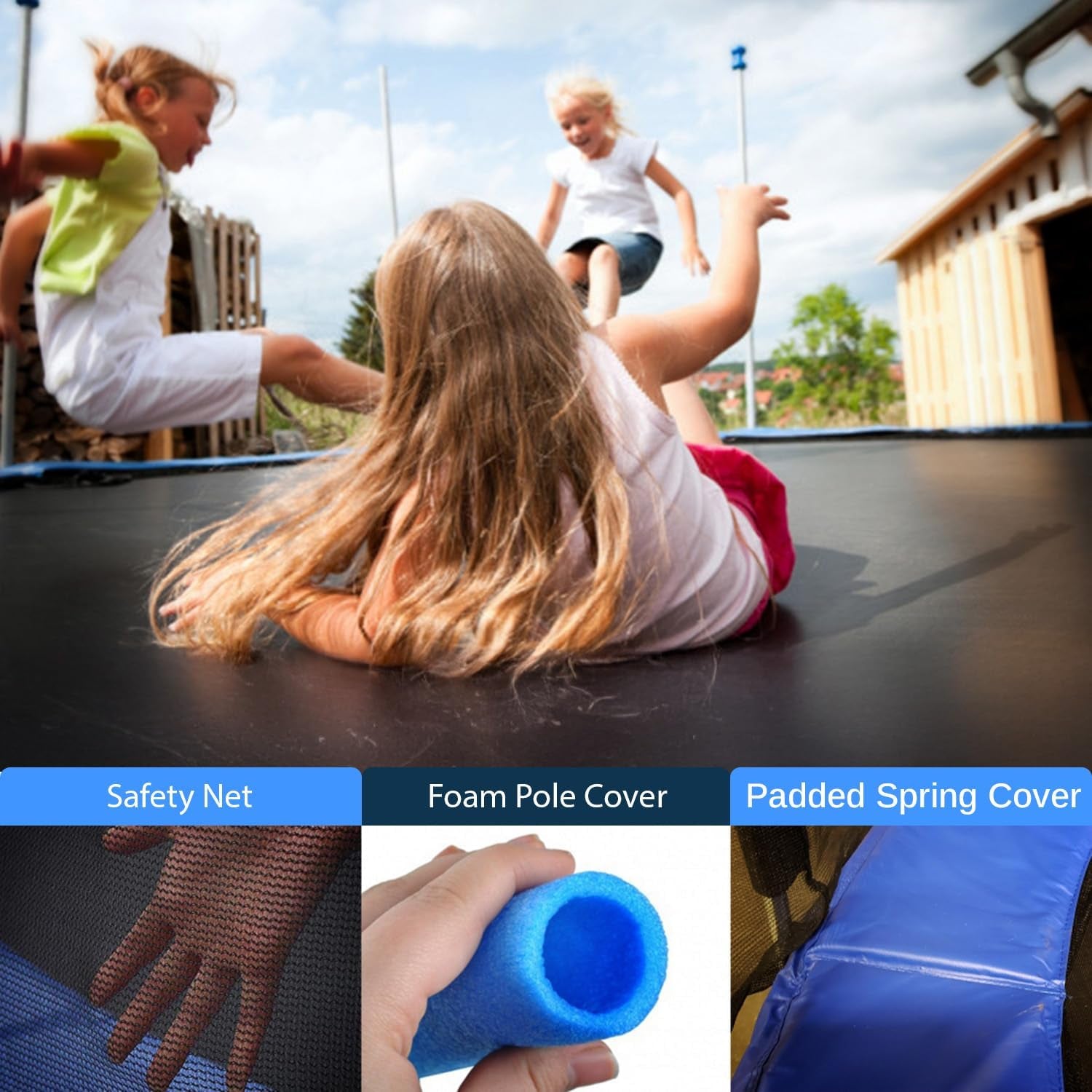 8FT 10FT 12FT 14FT ASTM Certified Heavy-Duty Backyard Trampoline with Safety Poles, Net Enclosure, and Stable Anti-Rust Frame