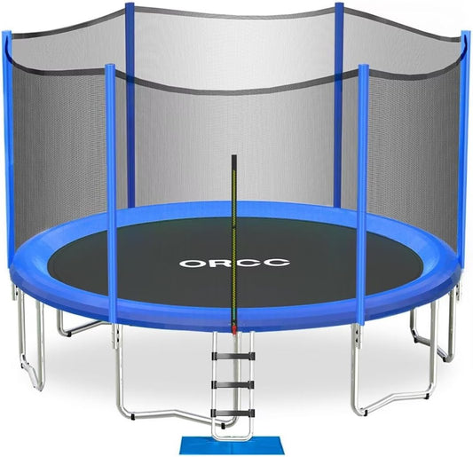 1200LBS Weight Capacity Trampoline 16 15 14 12 10 8 FT with Safety Enclosure Net Curved Poles