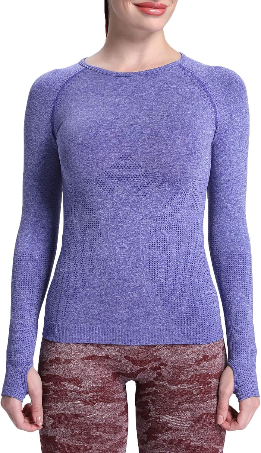 Workout Long Sleeve Shirts for Women Fall Athletic Gym Yoga Running Seamless Tee T-Shirt Tops