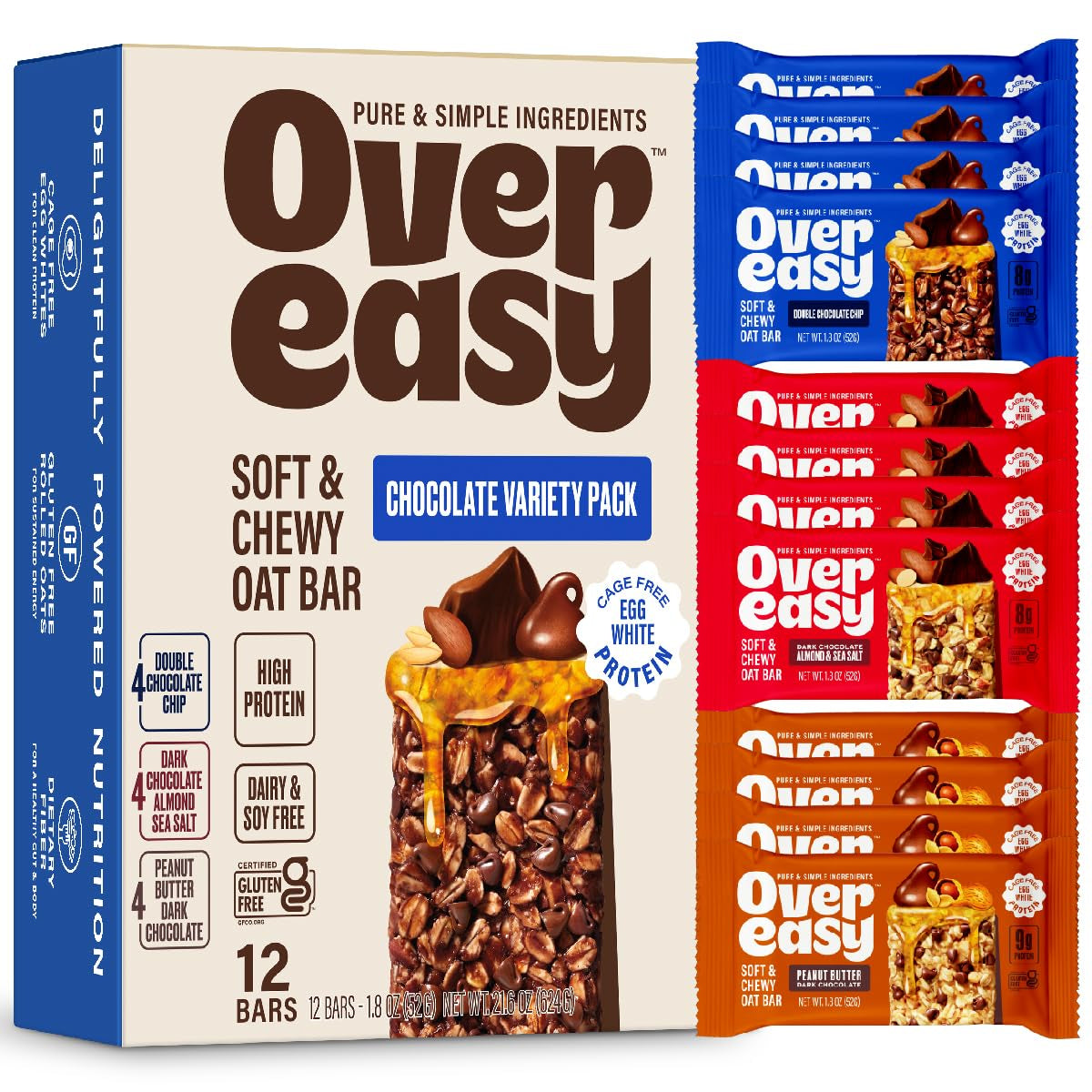 Soft and Chewy Oatmeal Breakfast Bars - Granola and Protein Bars -12 Energy Snack Bars - Clean, Organic, Gluten Free, Dairy Free, Soy Free and Kosher (Variety Pack, 12 Count)