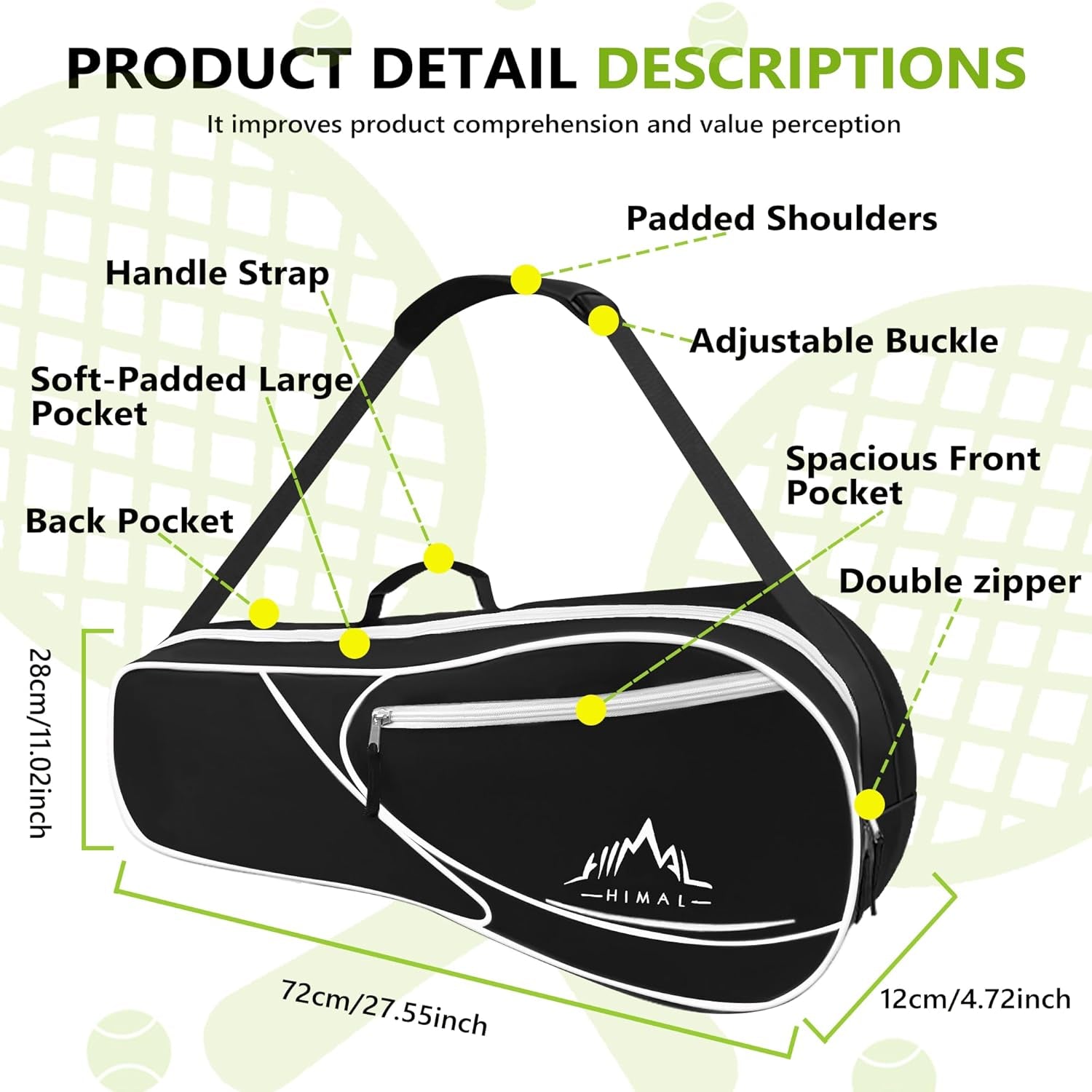 3 Racquet Tennis Bag with Protective Pad