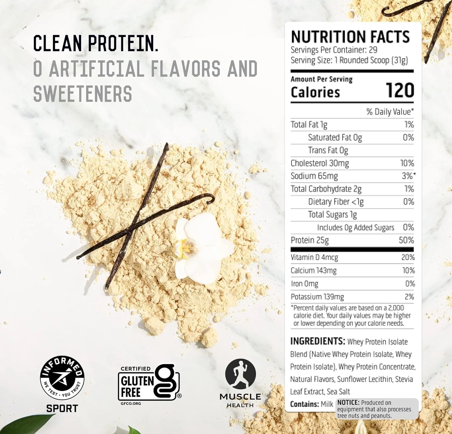Ascent Native Fuel Whey Protein Isolate Powder, Vanilla Bean, 1 Lb