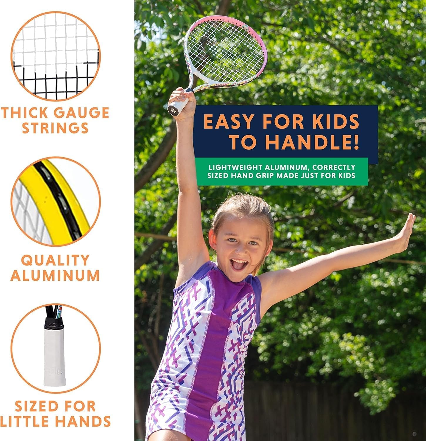 Kids Tennis Racket with Training Videos – Aluminum Youth Tennis Racket with Neoprene Handle for Children Age 5-12 – Learn Faster and Play Better
