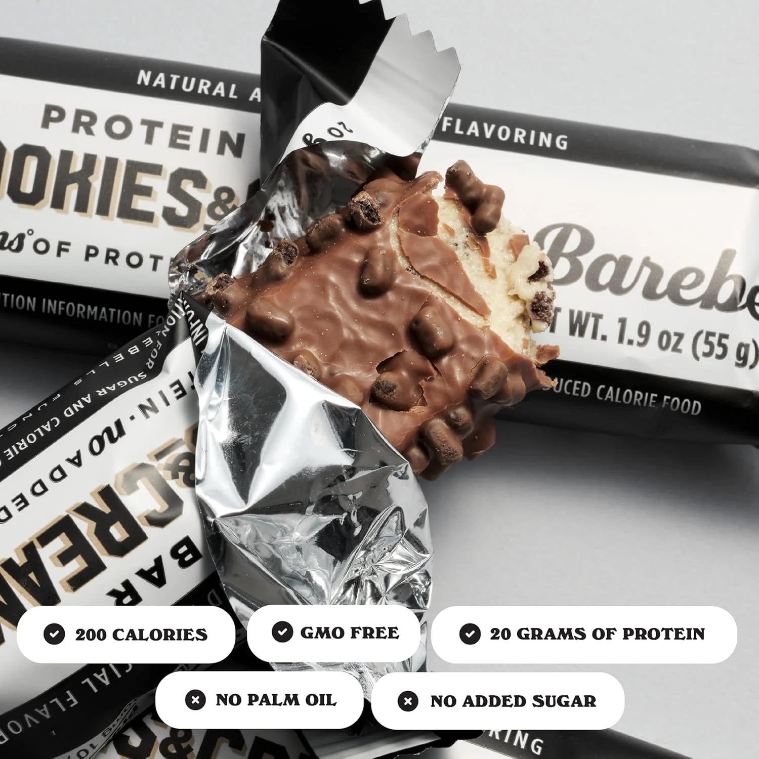 Protein Bars Cookies & Cream - 12 Count, 20G High Protein Treats - Chocolate Nutrition Bar with 1G Total Sugars - On-The-Go Breakfast or Post-Workout Snack