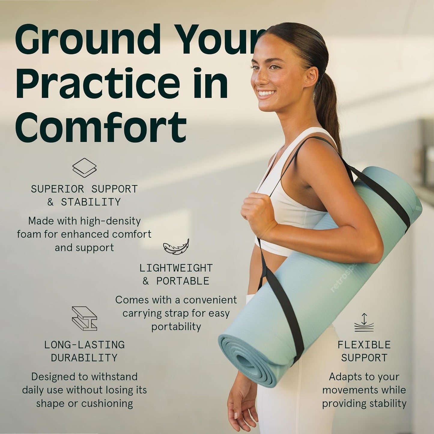 Solana Yoga Mat 1/2" Thick W/Nylon Strap 