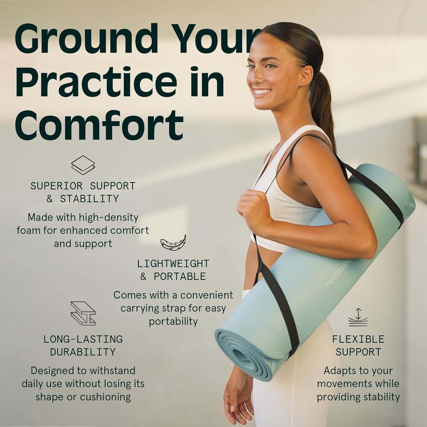 Solana Yoga Mat 1/2" Thick W/Nylon Strap 