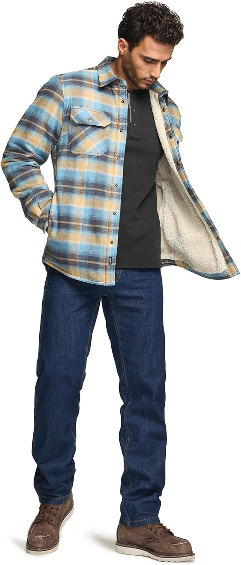 Men'S Plaid Flannel Shirt Jacket, Long Sleeve Soft Warm Sherpa/Quilted Lined, Button Up/Zip-Front