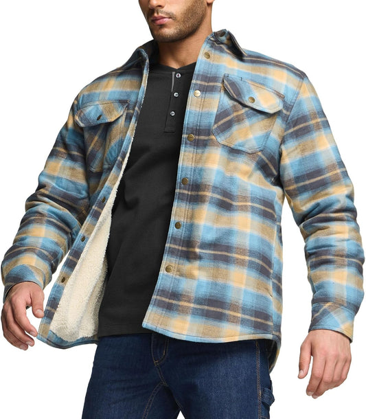 Men'S Plaid Flannel Shirt Jacket, Long Sleeve Soft Warm Sherpa/Quilted Lined, Button Up/Zip-Front