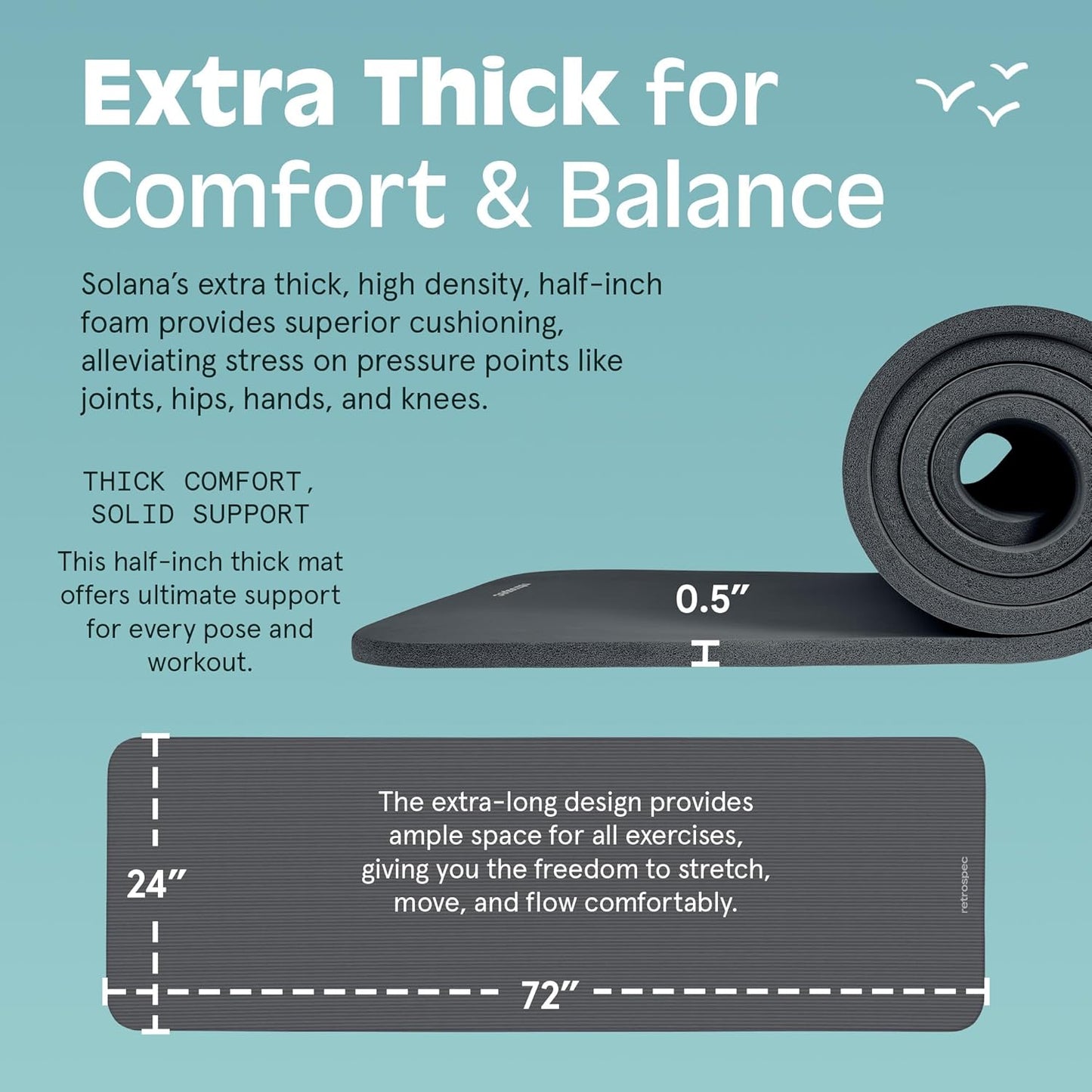 Solana Yoga Mat 1/2" Thick W/Nylon Strap 