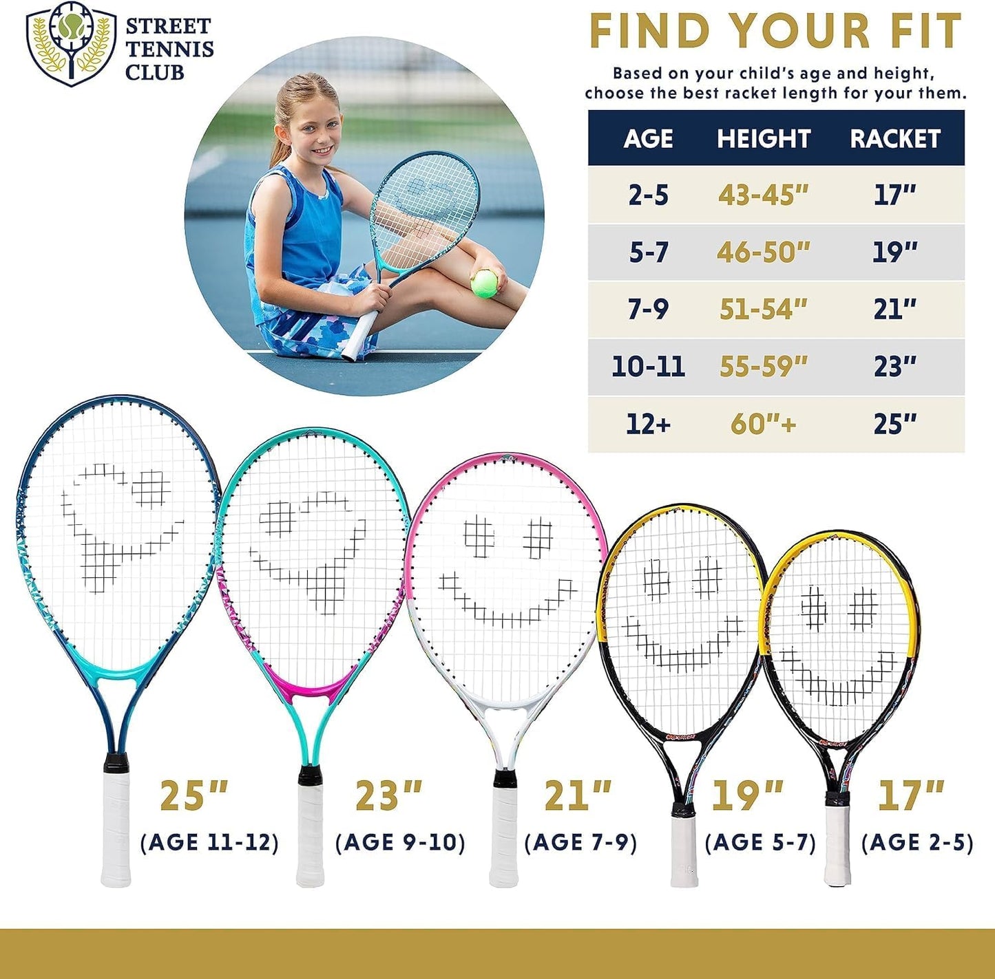 Kids Tennis Racket with Training Videos – Aluminum Youth Tennis Racket with Neoprene Handle for Children Age 5-12 – Learn Faster and Play Better