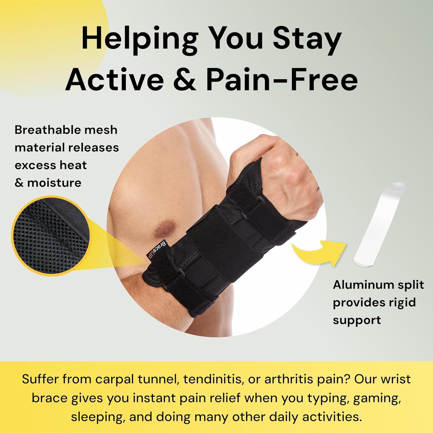 Carpal Tunnel Wrist Brace - Metal Wrist Splint for Hand and Wrist Support and Tendonitis Arthritis Pain Relief