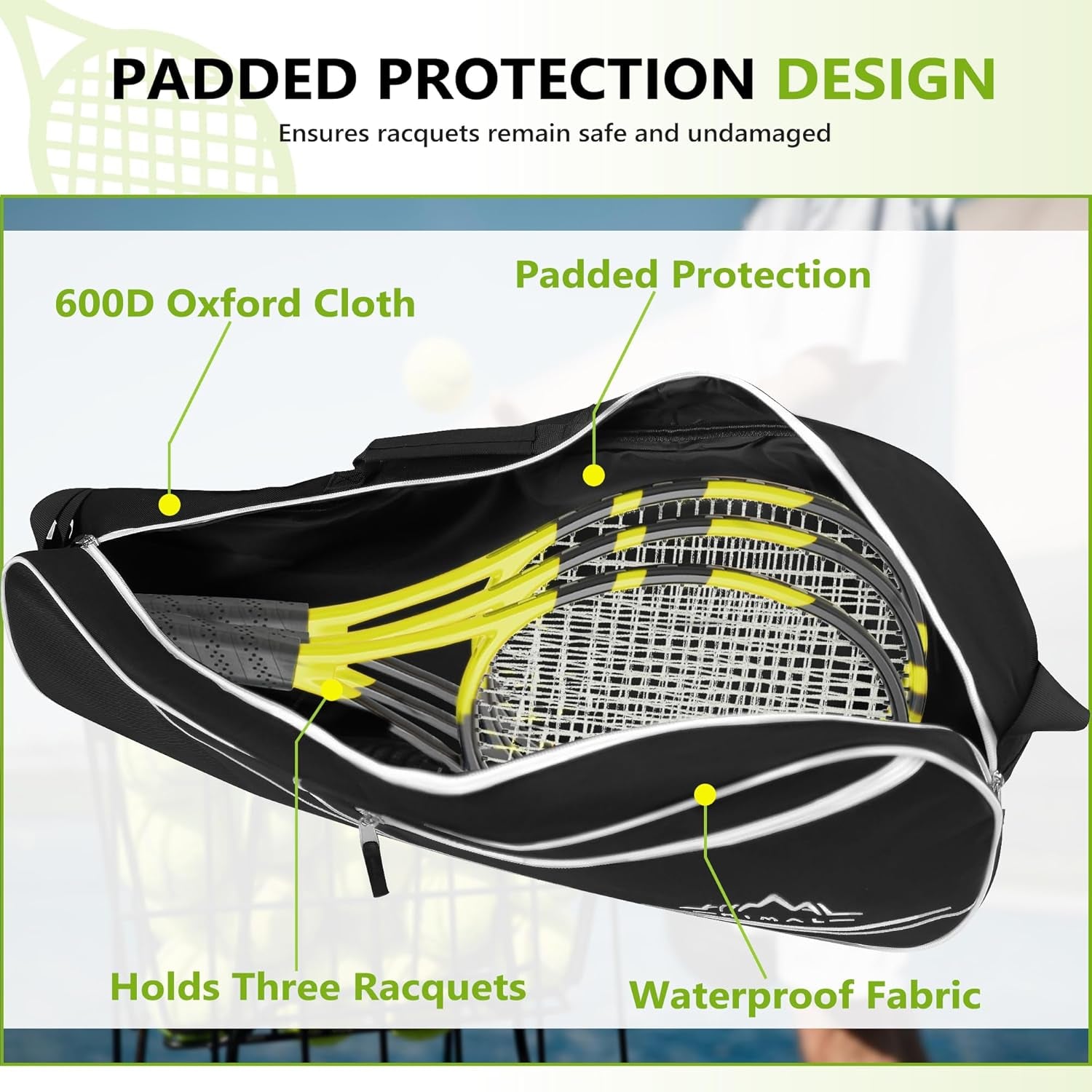 3 Racquet Tennis Bag with Protective Pad