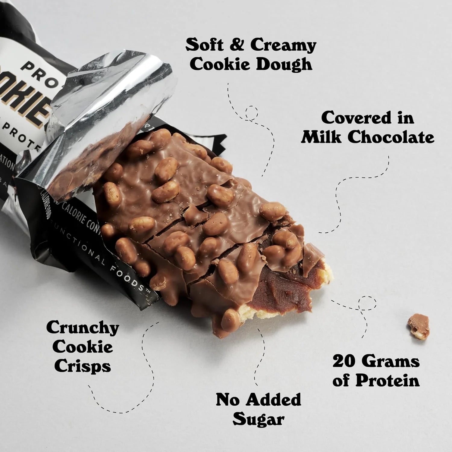 Protein Bars Cookies & Cream - 12 Count, 20G High Protein Treats - Chocolate Nutrition Bar with 1G Total Sugars - On-The-Go Breakfast or Post-Workout Snack