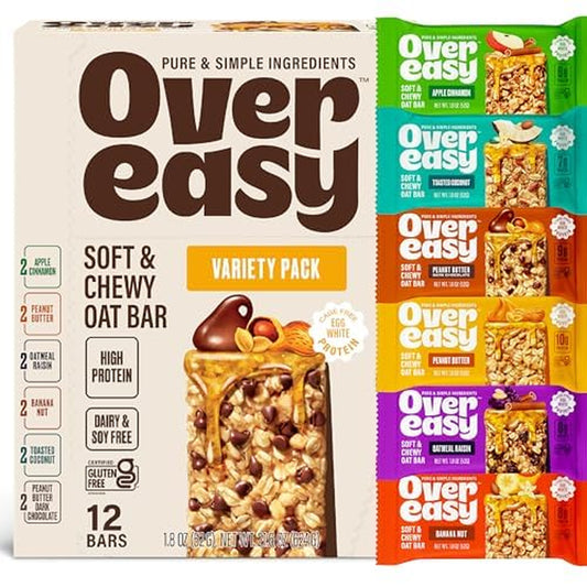 Soft and Chewy Oatmeal Breakfast Bars - Granola and Protein Bars -12 Energy Snack Bars - Clean, Organic, Gluten Free, Dairy Free, Soy Free and Kosher (Variety Pack, 12 Count)
