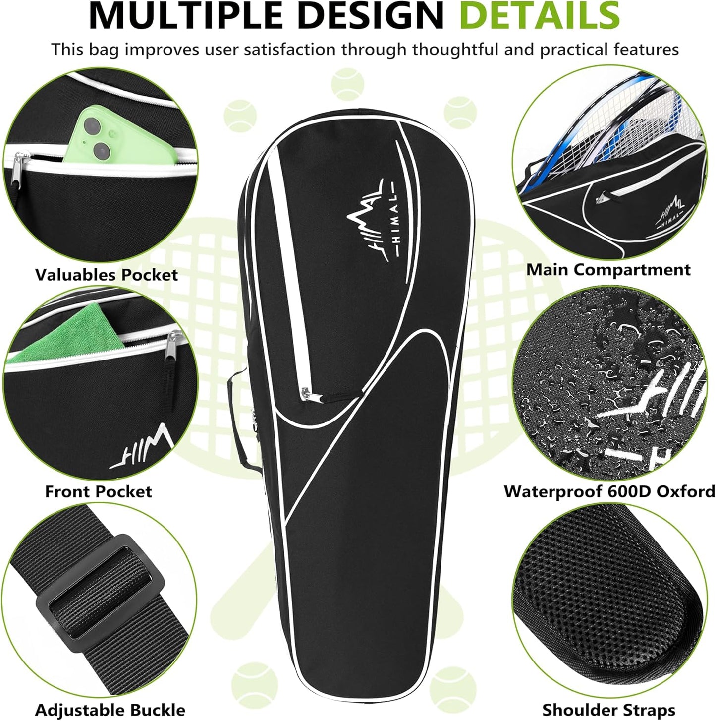 3 Racquet Tennis Bag with Protective Pad