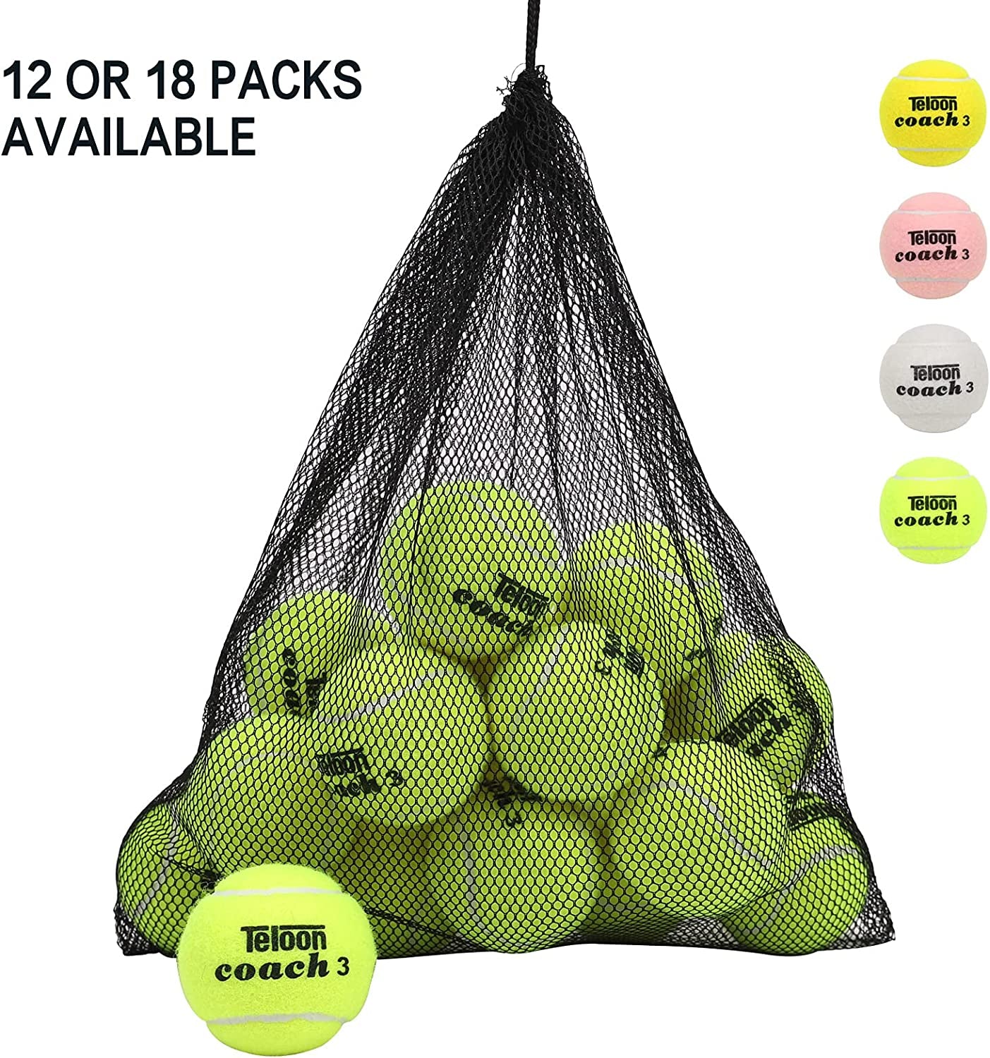Pressure Training Tennis Balls-12 or 18 Count-Mesh Carry Bag，4 Colors Available
