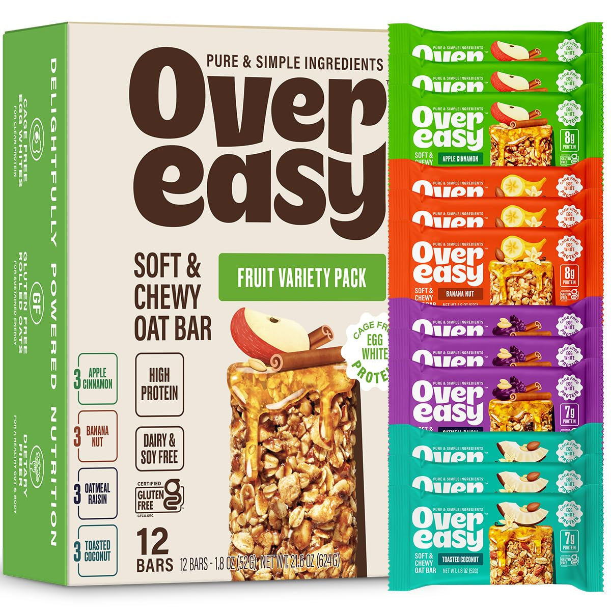 Soft and Chewy Oatmeal Breakfast Bars - Granola and Protein Bars -12 Energy Snack Bars - Clean, Organic, Gluten Free, Dairy Free, Soy Free and Kosher (Variety Pack, 12 Count)