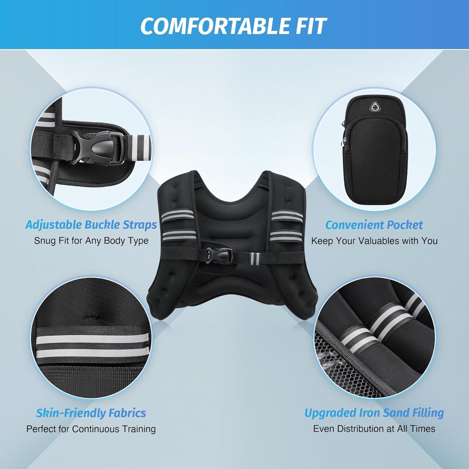 Weighted Vest with Reflective Stripe - Available in 6Lb to 30Lb for Enhanced Workout, Strength Training, Running, Fitness, Muscle Building, and Weight Loss