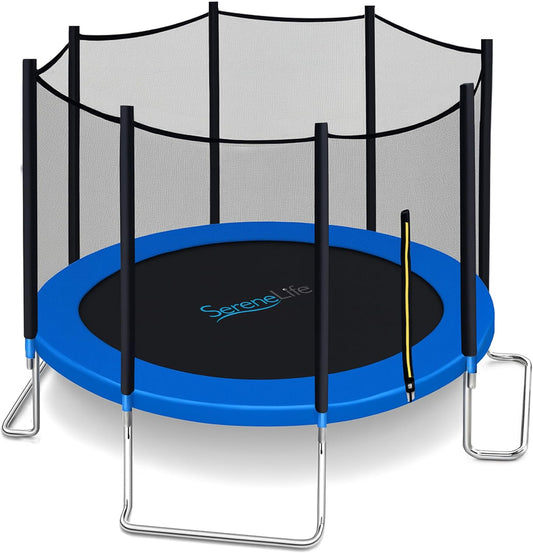 8FT 10FT 12FT 14FT ASTM Certified Heavy-Duty Backyard Trampoline with Safety Poles, Net Enclosure, and Stable Anti-Rust Frame