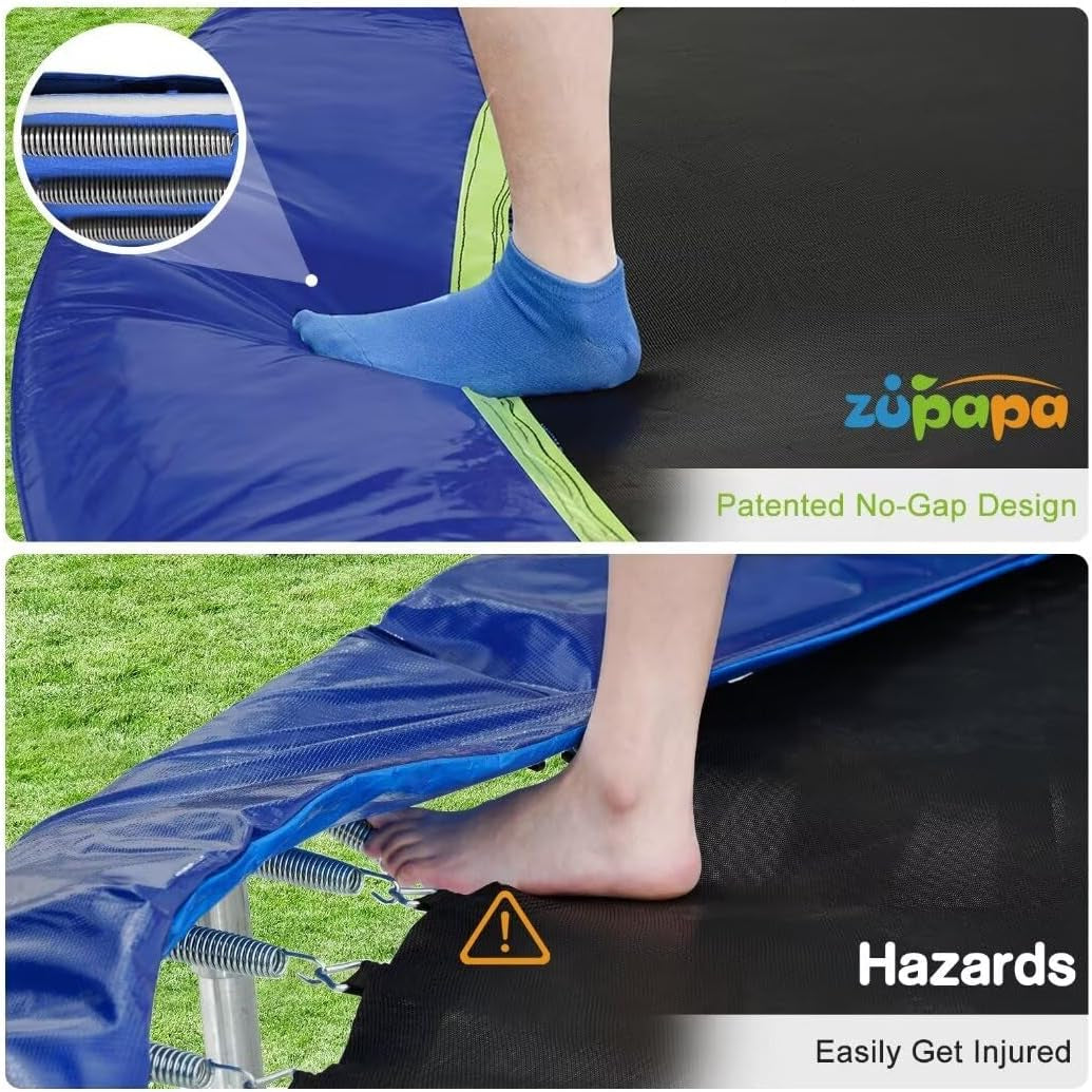 No-Gap Design 16 15 14 12 10FT Trampoline with Safety Enclosure Net and Non-Slip Ladder 10-Year Quality Assurance 