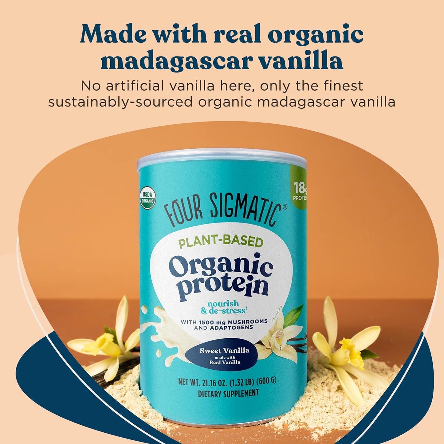 Organic Vegan Protein Powder | 18G Plant-Based Protein per Serving | Gluten Free, Dairy Free, Soy Free, Non-Gmo with No Filler Ingredients | 21.16Oz, 15 Servings | Sweet Vanilla