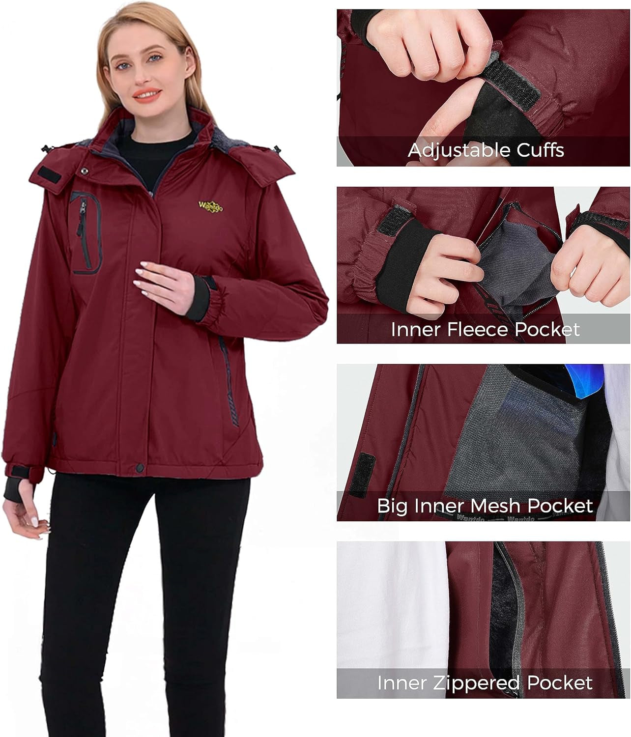 Women'S Mountain Waterproof Ski Jacket Windproof Rain Winter Warm Hooded 