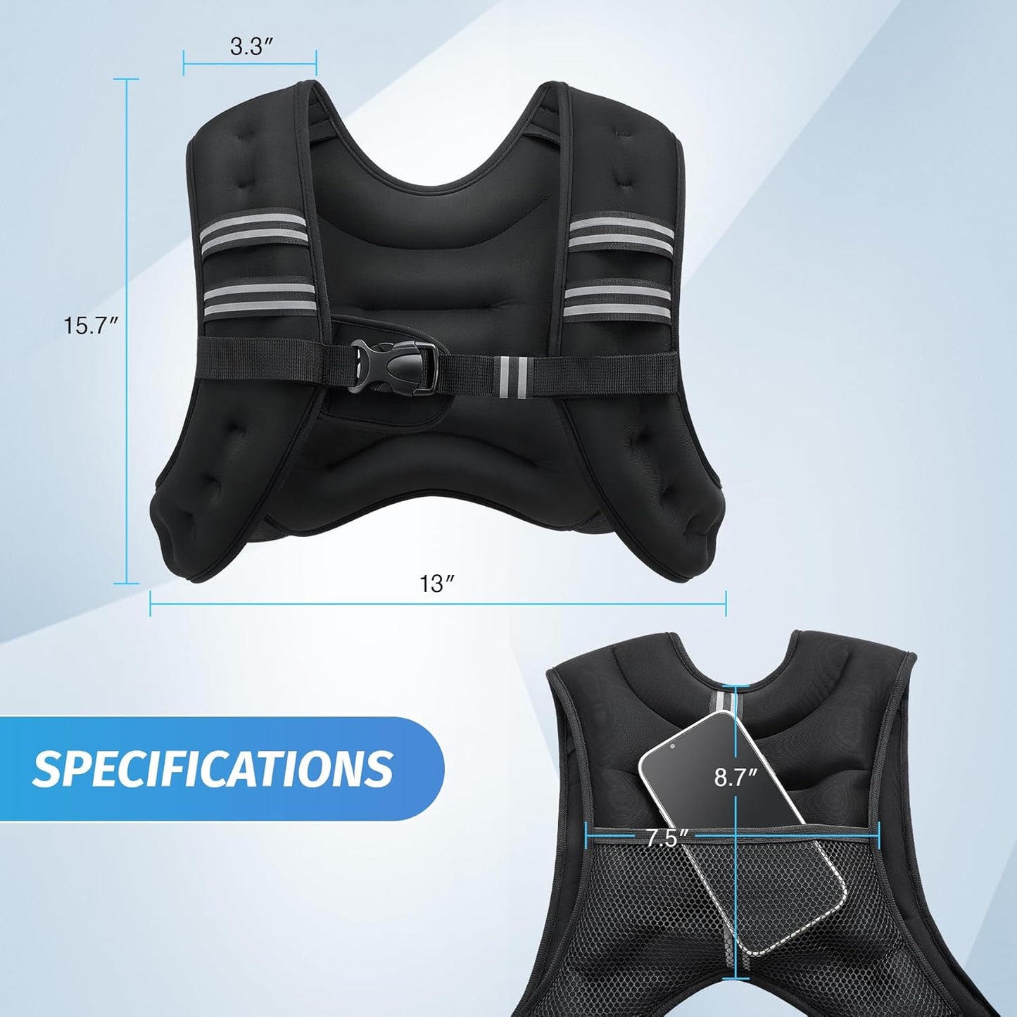 Weighted Vest with Reflective Stripe - Available in 6Lb to 30Lb for Enhanced Workout, Strength Training, Running, Fitness, Muscle Building, and Weight Loss