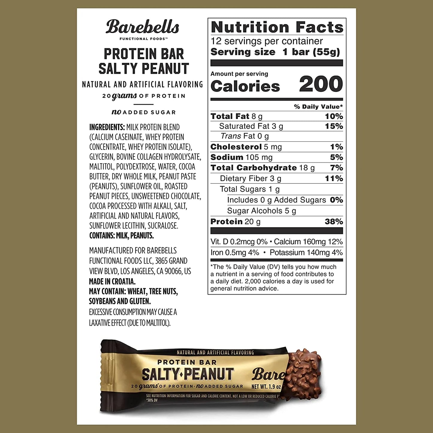 Protein Bars Salty Peanut - 12 Count, 20G High Protein Treats - Chocolate Nutrition Bar with 1G Total Sugars - On-The-Go Breakfast or Post-Workout Snack