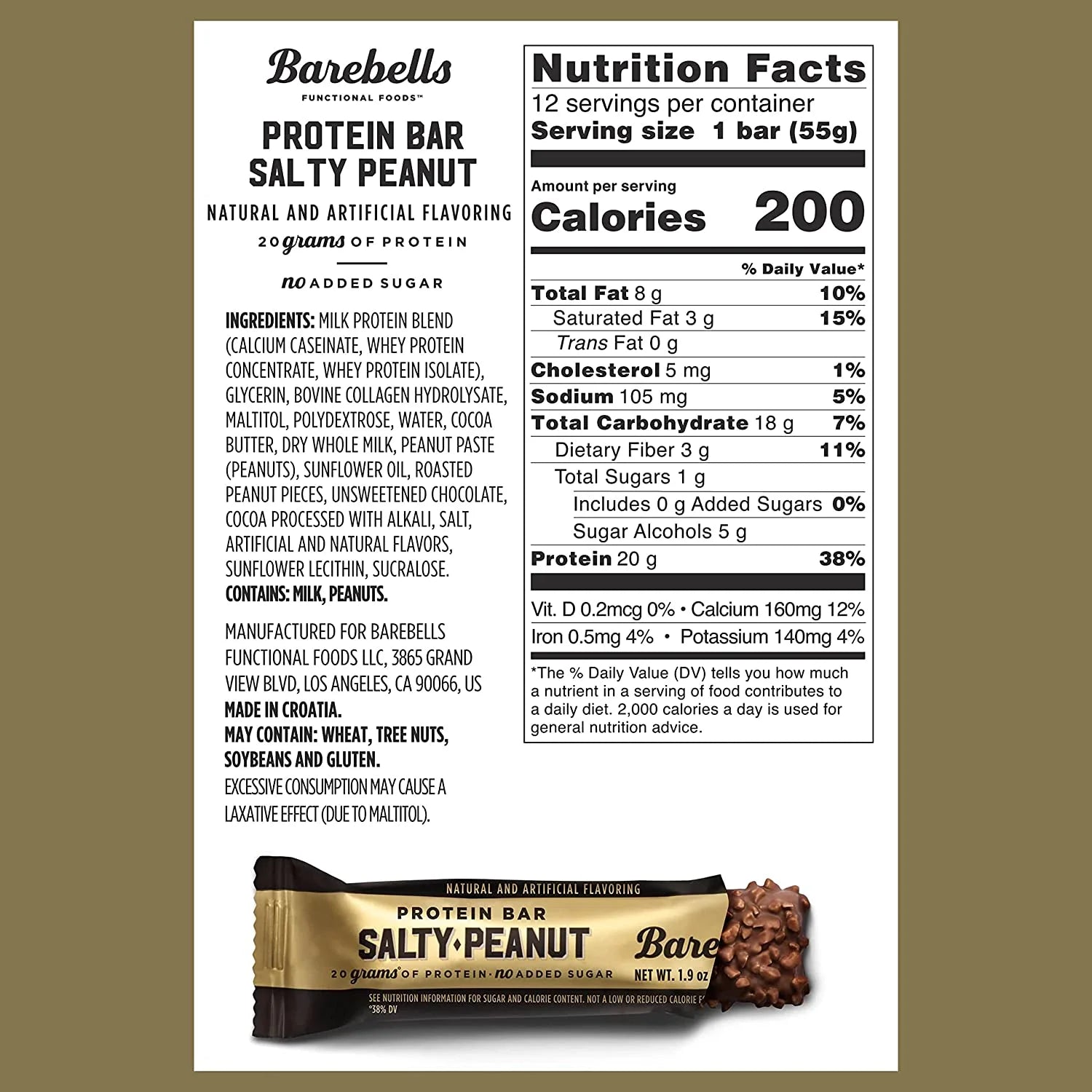 Protein Bars Salty Peanut - 12 Count, 20G High Protein Treats - Chocolate Nutrition Bar with 1G Total Sugars - On-The-Go Breakfast or Post-Workout Snack
