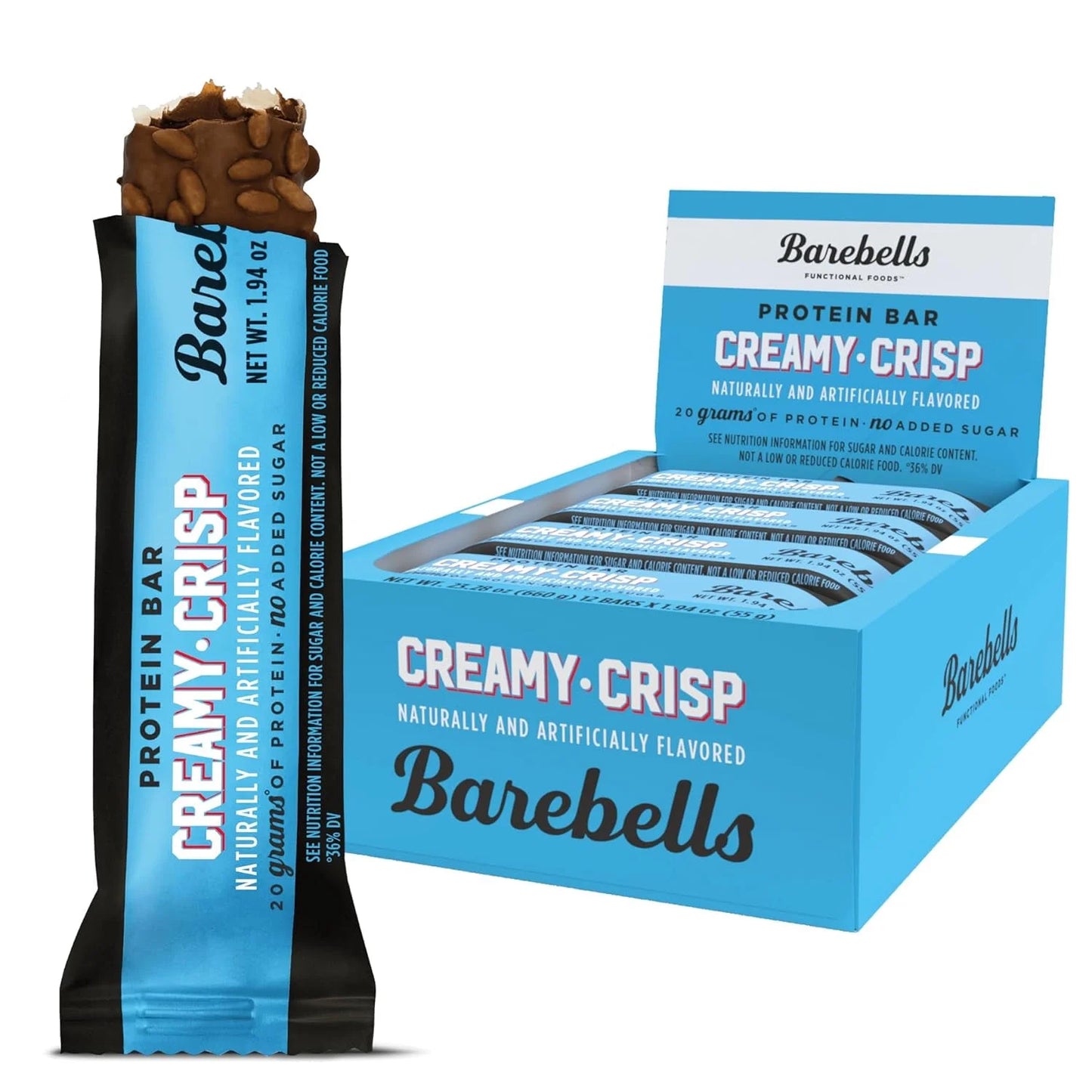 Protein Bars Creamy Crisp - 12 Count, 20G High Protein Treats - Chocolate Nutrition Bar with 1G Total Sugars - On-The-Go Breakfast or Post-Workout Snack