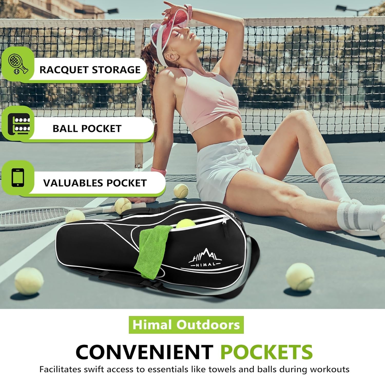 3 Racquet Tennis Bag with Protective Pad