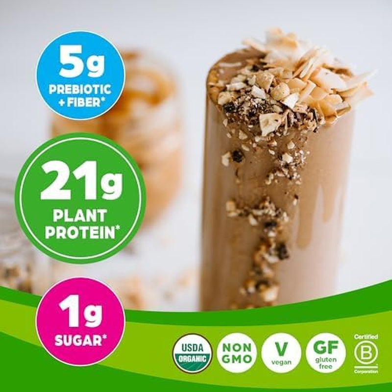 Organic Vegan Protein Powder, Peanut Butter - 21G Plant Protein, 7G Prebiotic Fiber, Low Net Carb, No Dairy Ingredients, No Added Sugar, for Shakes & Smoothies, 2.03 Lb (Packaging May Vary)